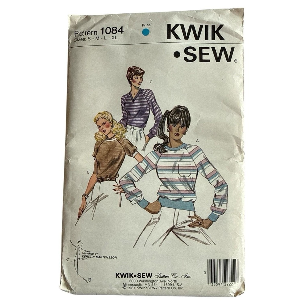 Vintage Kwik Sew Misses' T-Shirt Pattern 1084 Size S-M-L-XL New Sealed Deadstock
